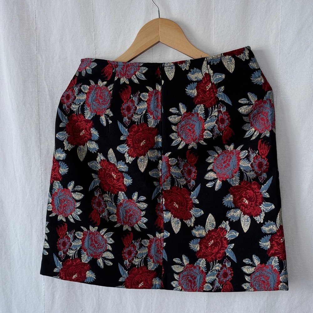 Embroidered Floral Mini Skirt in Black and Red - Picture 2 of 5